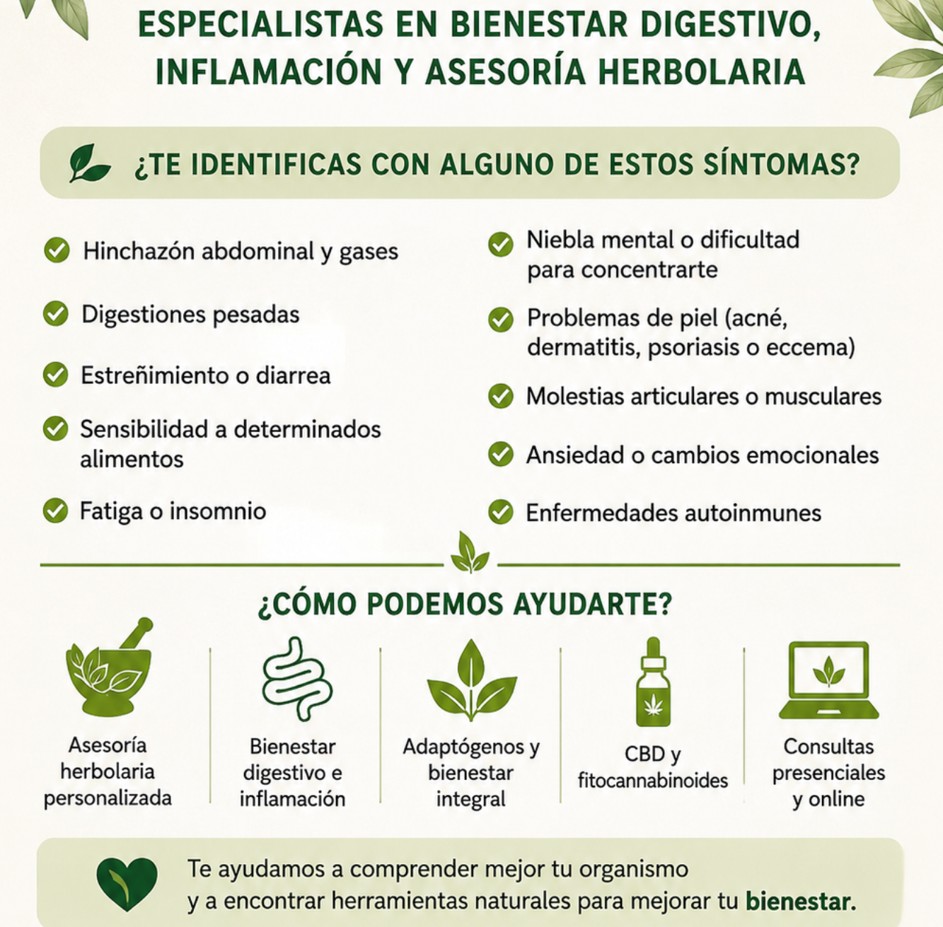 ESPECIALISTAS EN BIENESTAR DIGESTIVO, INFLAMACIÓN Y ASESORÍA HERBOLARIA