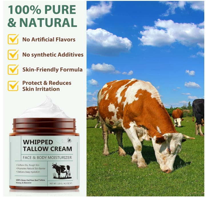 Beef Tallow Face Cream, Bálsamo de Sebo de Vacuno Puro con Miel
